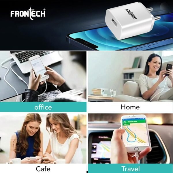 FRONTECH 12W/2.4A Single USB Port Mobile Charger, Comes with V8 Data Cable, Supports Ultra Fast Charging, Quick Charge 3.0, Fuse Protection (0951W, White)