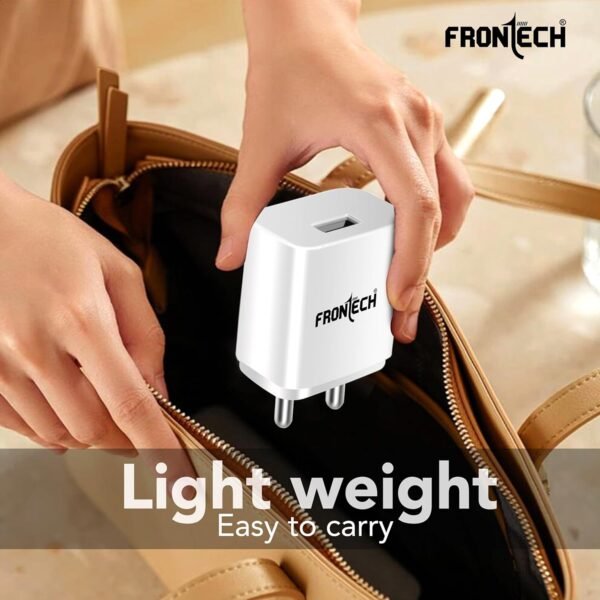 FRONTECH 12W/2.4A Single USB Port Mobile Charger, Comes with V8 Data Cable, Supports Ultra Fast Charging, Quick Charge 3.0, Fuse Protection (0951W, White)