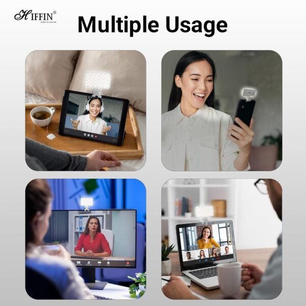 HIFFIN (LT-001) LED Video Conference Light Kit with Clip for iPhone/Tablet/Laptop, Dimmable CRI 95+ with 3 Light Modes, Built-in 2000mAh Battery for Zoom Calls/Remote Working/Live Stream/Selfies