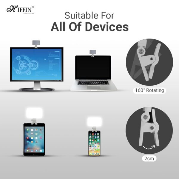 HIFFIN (LT-001) LED Video Conference Light Kit with Clip for iPhone/Tablet/Laptop, Dimmable CRI 95+ with 3 Light Modes, Built-in 2000mAh Battery for Zoom Calls/Remote Working/Live Stream/Selfies