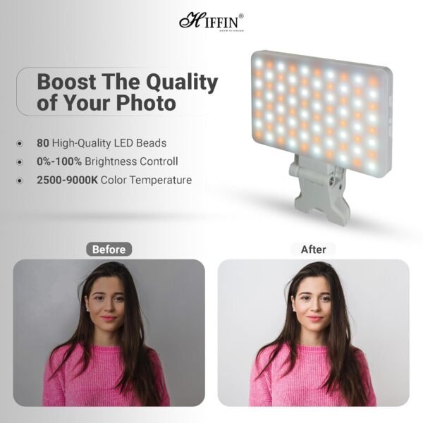 HIFFIN (LT-001) LED Video Conference Light Kit with Clip for iPhone/Tablet/Laptop, Dimmable CRI 95+ with 3 Light Modes, Built-in 2000mAh Battery for Zoom Calls/Remote Working/Live Stream/Selfies