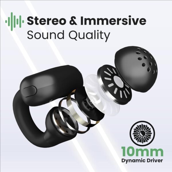 Portronics Harmonics Twins S15 Smart OWS Wireless Earbuds Headphone with Mic, Secure Fit with Earhook,15Hours Playtime, Bluetooth 5.3v, Button Control, Music/Gaming Mode, Type C Fast Charging(Black)