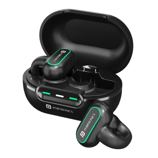 Portronics Harmonics Twins S15 Smart OWS Wireless Earbuds Headphone with Mic, Secure Fit with Earhook,15Hours Playtime, Bluetooth 5.3v, Button Control, Music/Gaming Mode, Type C Fast Charging(Black)