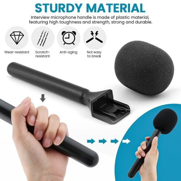 Wireless Handheld Interview Adapter with Foam Windshield - Reduce Wind Noise, Compatible with DJIMic, Wireless GO Transmitter - Plug n Play for Outdoor Interviews & More
