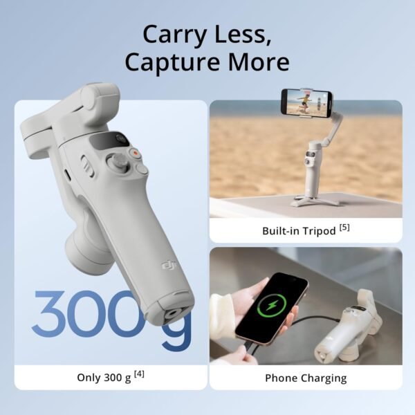 DJI Osmo Mobile 7 Gimbal Stabilizer for iPhone, Android, Built-in Tripod, Ultra-Light, 3-Axis Phone Gimbal,Activetrack 7.0,One-Tap Edit,Phone Charging Vlogging Stabilizer YouTube Video, White