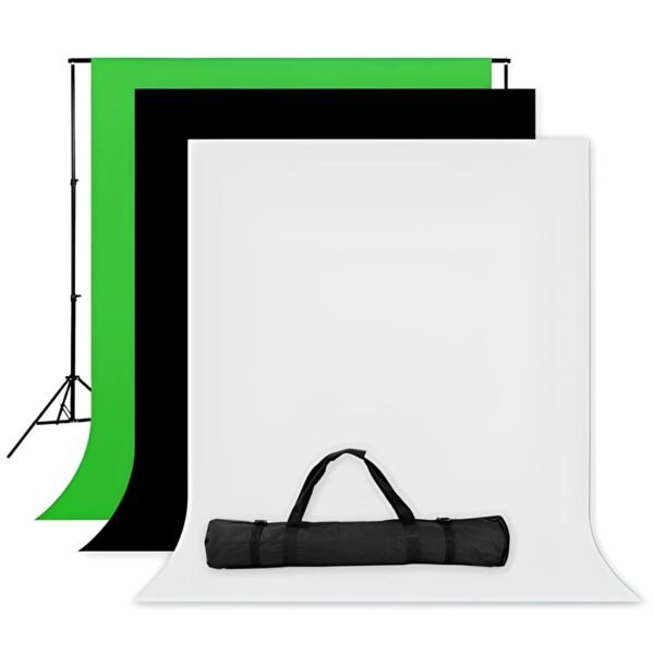 Winsumm Green White Black Screen Backdrop with Stand, 8FT X 12FT Wide Green Screen Backdrop with 9 FT x 12 FT Wide Photo Backdrop Stand, Photo Backdrop Stand Kit Include Carry Bag