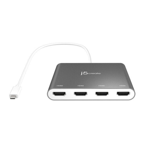 j5create USB-C to 4 Port HDMI Adapter Hub- Multi Monitor Splitter - Support 4 1080p 60Hz Displays - Compatible with Type-C MacBook and Windows Laptop (JCA366)