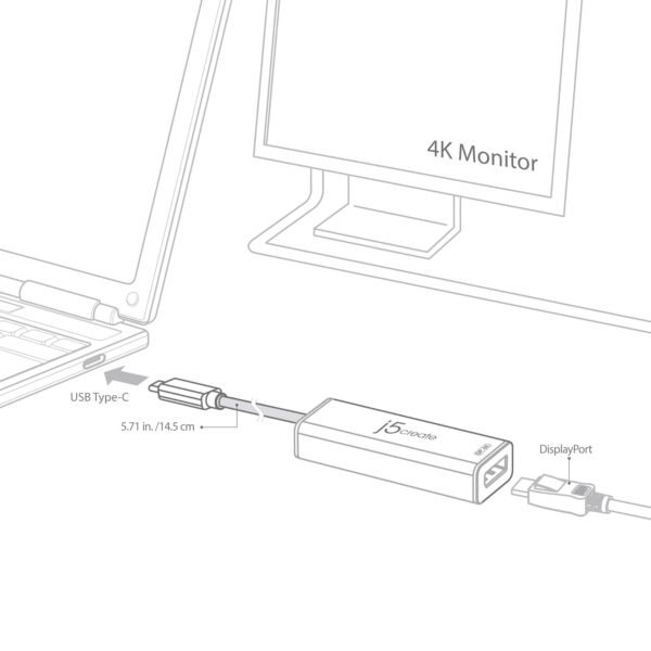 j5create USB C to DisplayPort Adapter- 4k @ 60Hz USB Type C Male to DisplayPort Female Converter Perfect for Macbooks, Chromebooks, Tablets, PCs(‎JCA140)