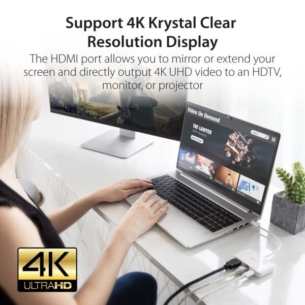 j5create USB Type C to 4K HDMI and Gigabit Ethernet with PD 100W Pass-Through Charging, for MacBook Pro, MacBook Air, Chromebook, Surface Pro, iPad Pro or USB-C Laptop (JCA351)