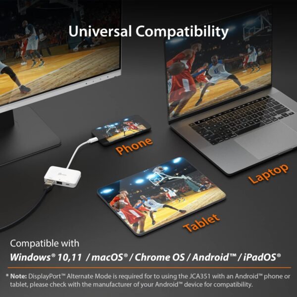 j5create USB Type C to 4K HDMI and Gigabit Ethernet with PD 100W Pass-Through Charging, for MacBook Pro, MacBook Air, Chromebook, Surface Pro, iPad Pro or USB-C Laptop (JCA351)
