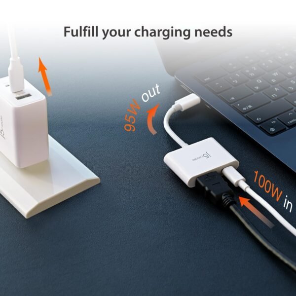 j5create USB-C to 4K HDMI Adapter with Power Delivery, Supports 4K UHD Video, Passthrough Power up to 100W for Connected Devices, Compatible with MacBook, iPad, Smartphone, Laptop (JCA152)