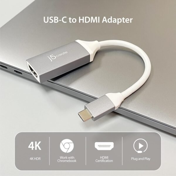 j5create USB Type-C to HDMI Adapter- 3840 x 2160 @ 60Hz | HDMI 1.4 4K @ 30 Hz to 4K @ 60 Hz | Adapter Compatible with MacBook, Chromebook, Tablet or PC (JCA153G)